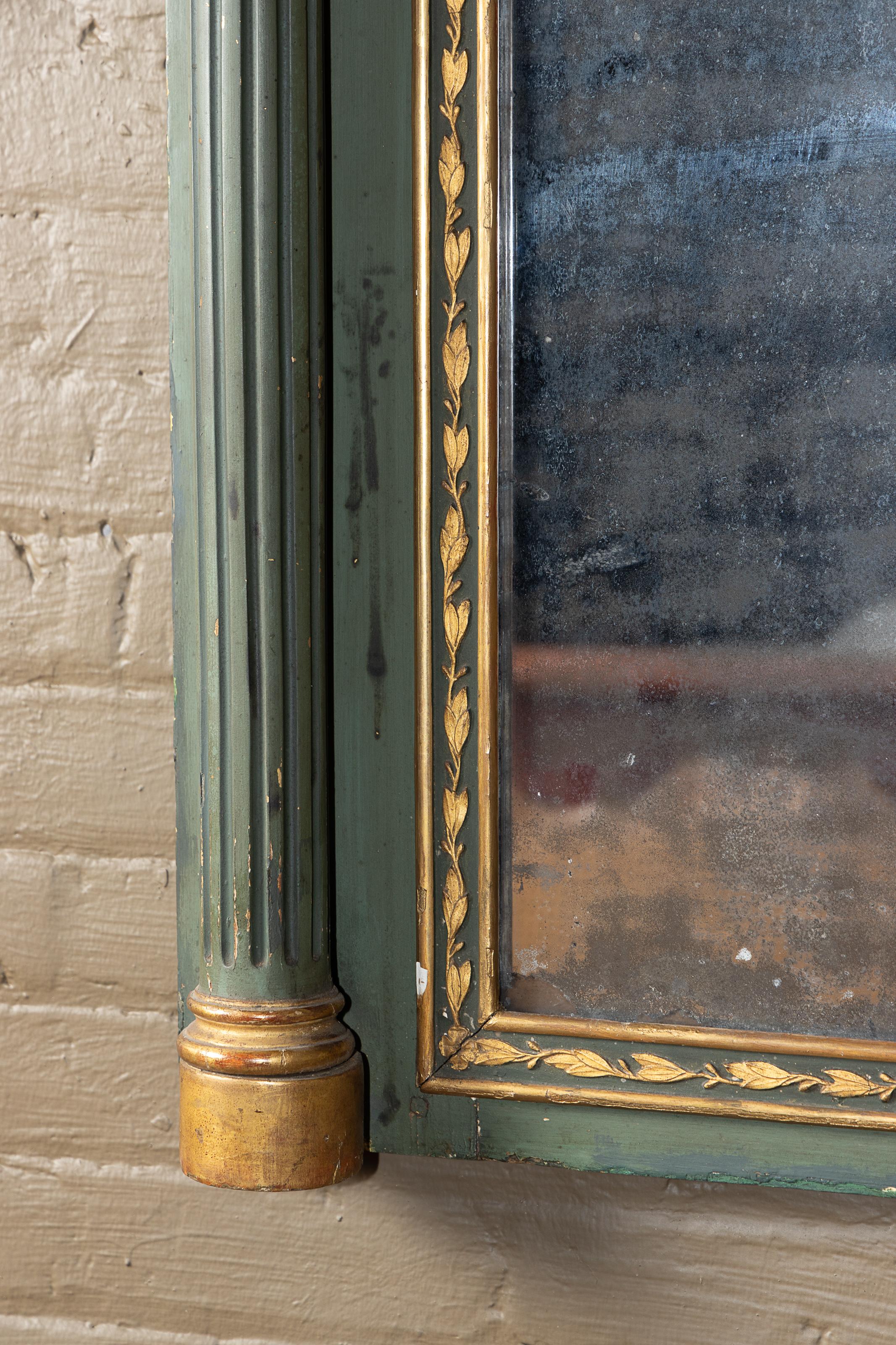 19th Century French Empire Painted Green and Gilded Mirror For Sale 1