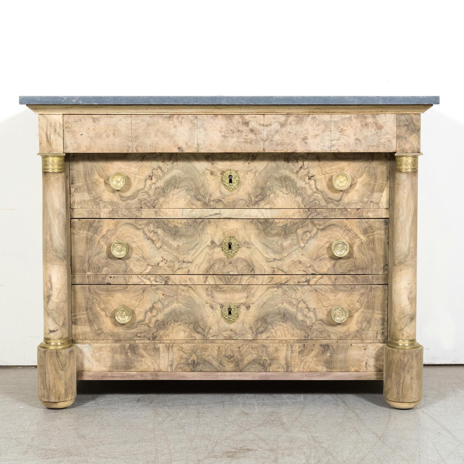 19th Century French Empire Period Bleached Walnut Commode with Marble Top  In Good Condition In Birmingham, AL