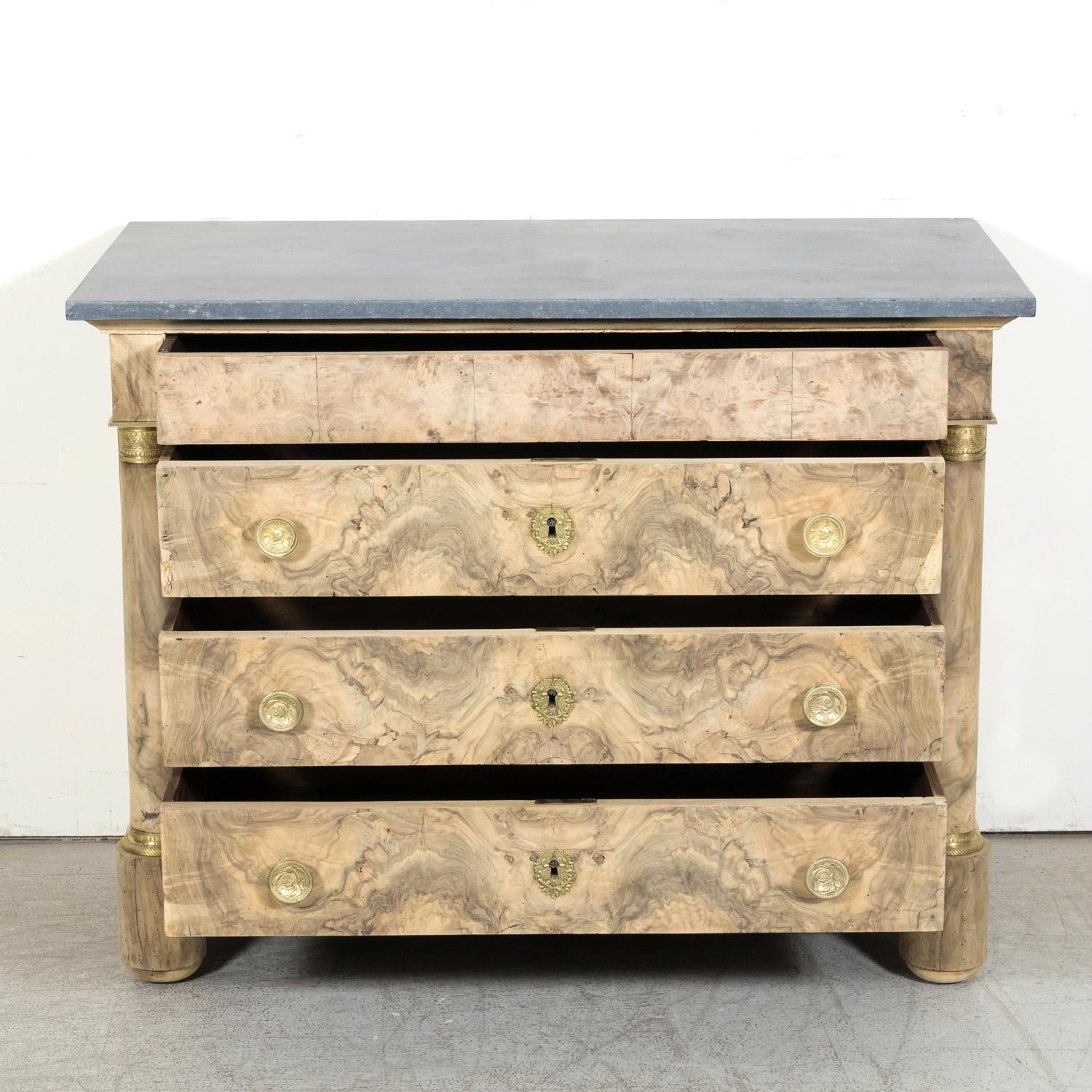 19th Century French Empire Period Bleached Walnut Commode with Marble Top  For Sale 1