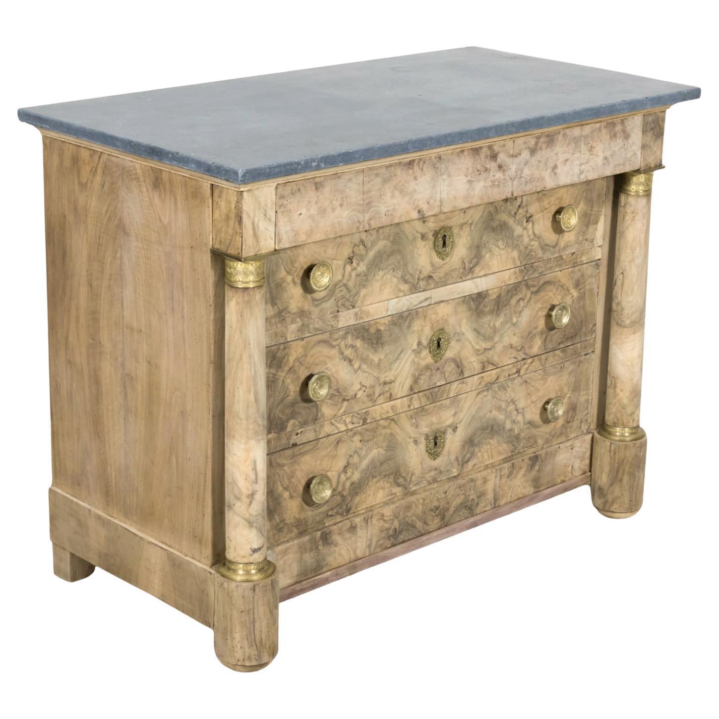 19th Century French Empire Period Bleached Walnut Commode with Marble Top  For Sale