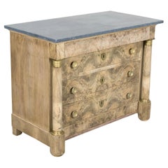 19th Century French Empire Period Bleached Walnut Commode with Marble Top 