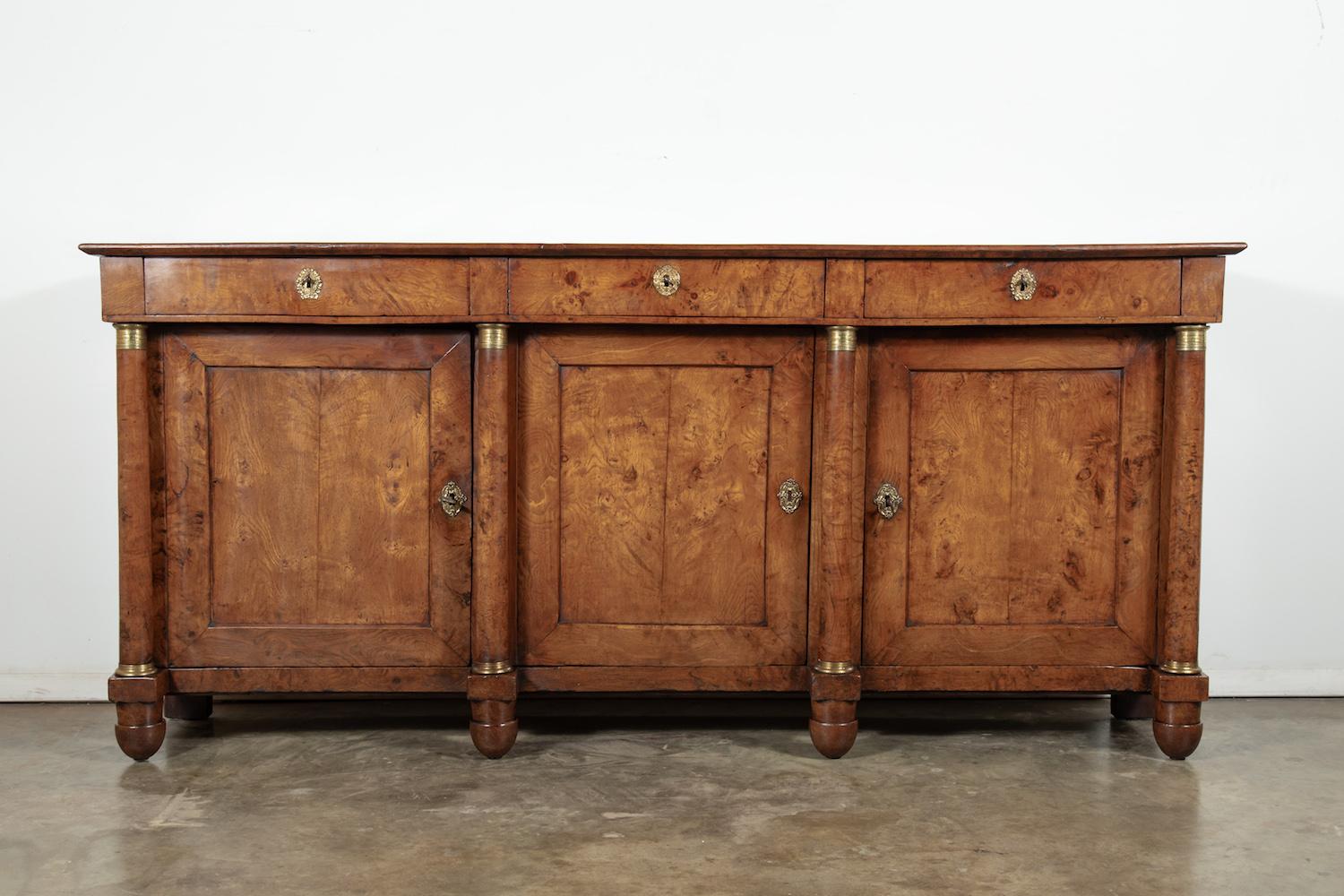 19th Century French Empire Period Burled Chestnut Enfilade Buffet In Good Condition In Birmingham, AL