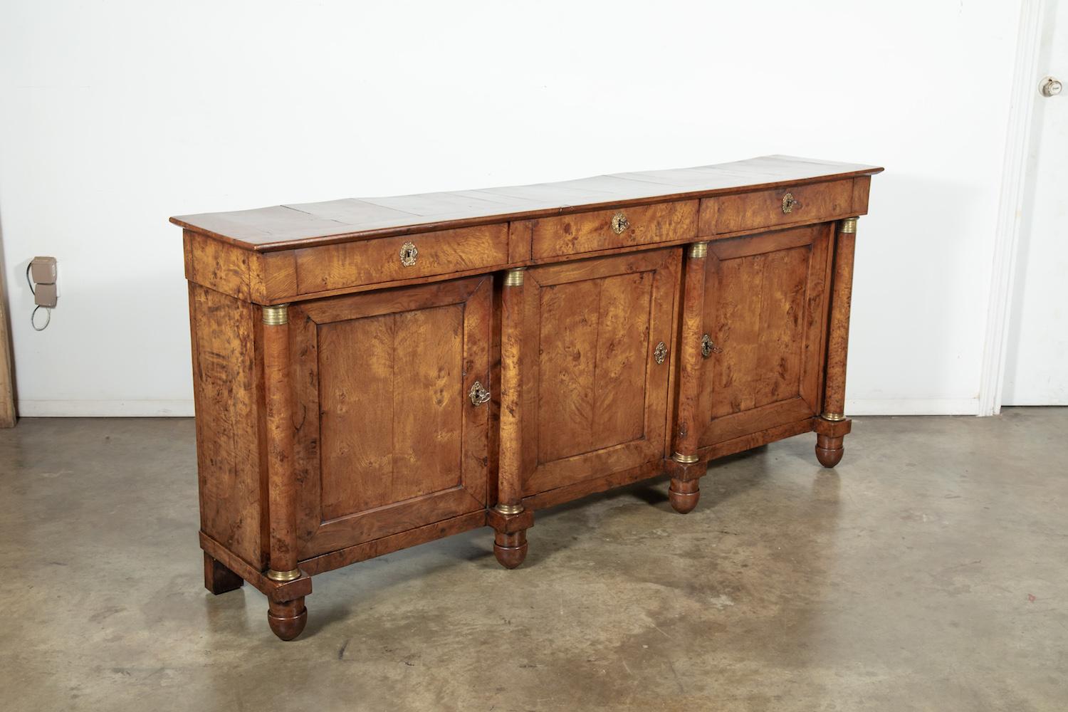 19th Century French Empire Period Burled Chestnut Enfilade Buffet 1