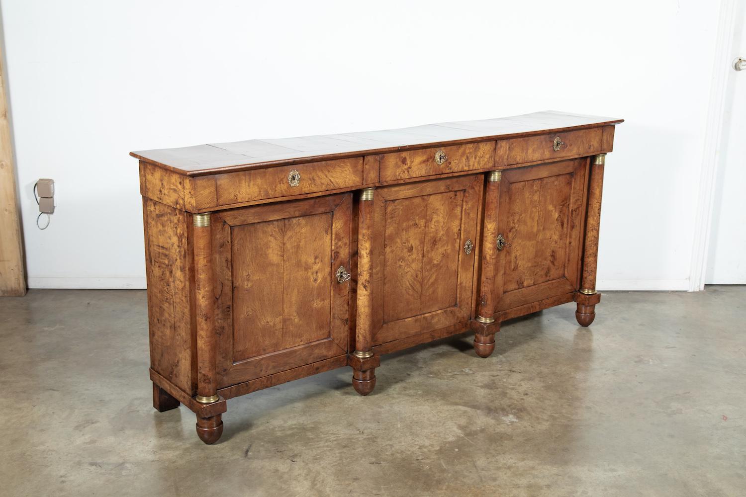 19th Century French Empire Period Burled Chestnut Enfilade Buffet 2