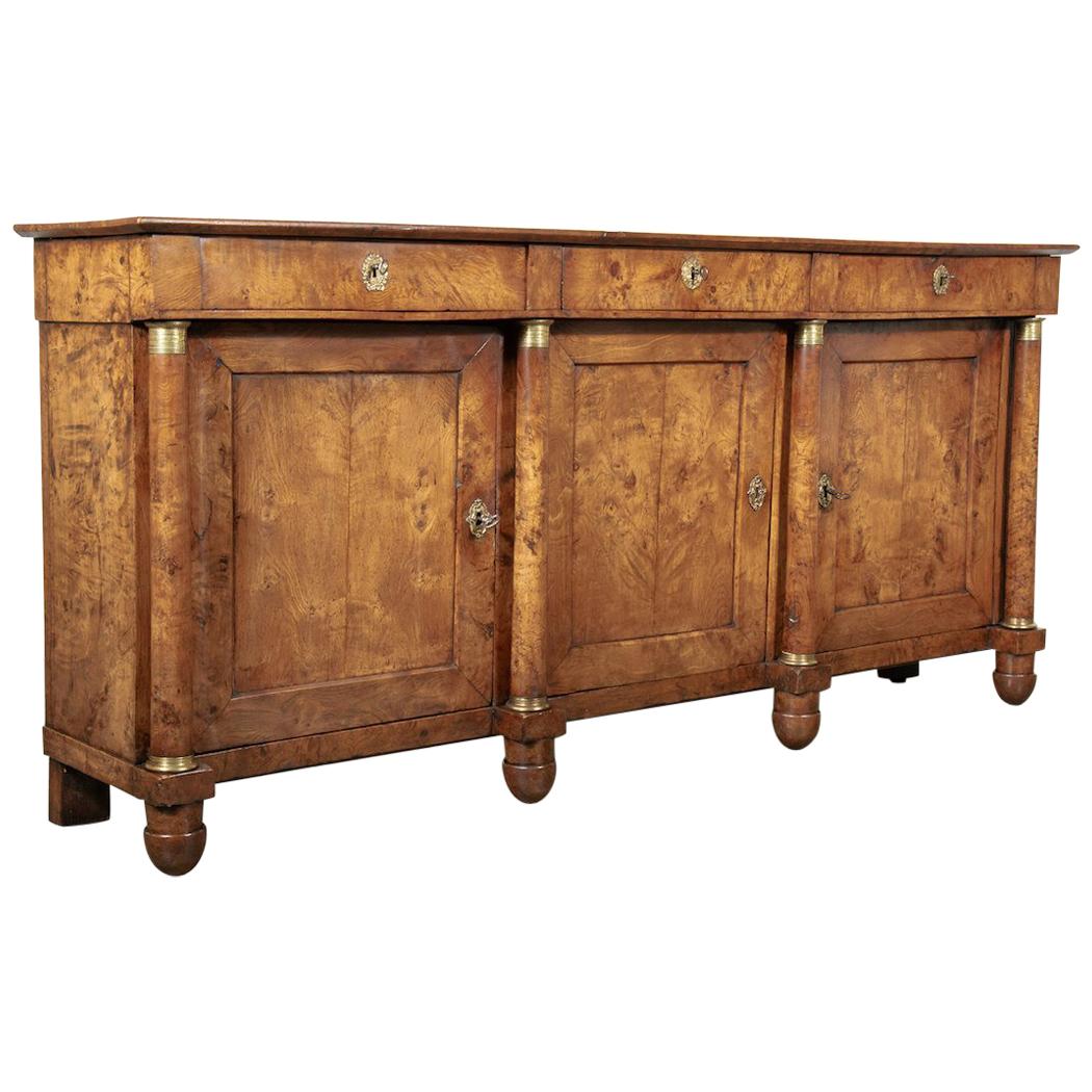 19th Century French Empire Period Burled Chestnut Enfilade Buffet