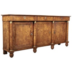 Antique 19th Century French Empire Period Burled Chestnut Enfilade Buffet