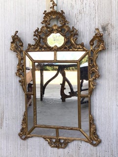 19th Century French Empire Period Carved Giltwood Rectangular Mirror with Crest