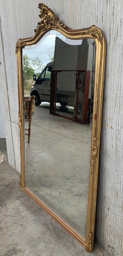 19th Century French Empire Period Carved Giltwood Rectangular Mirror with Crest