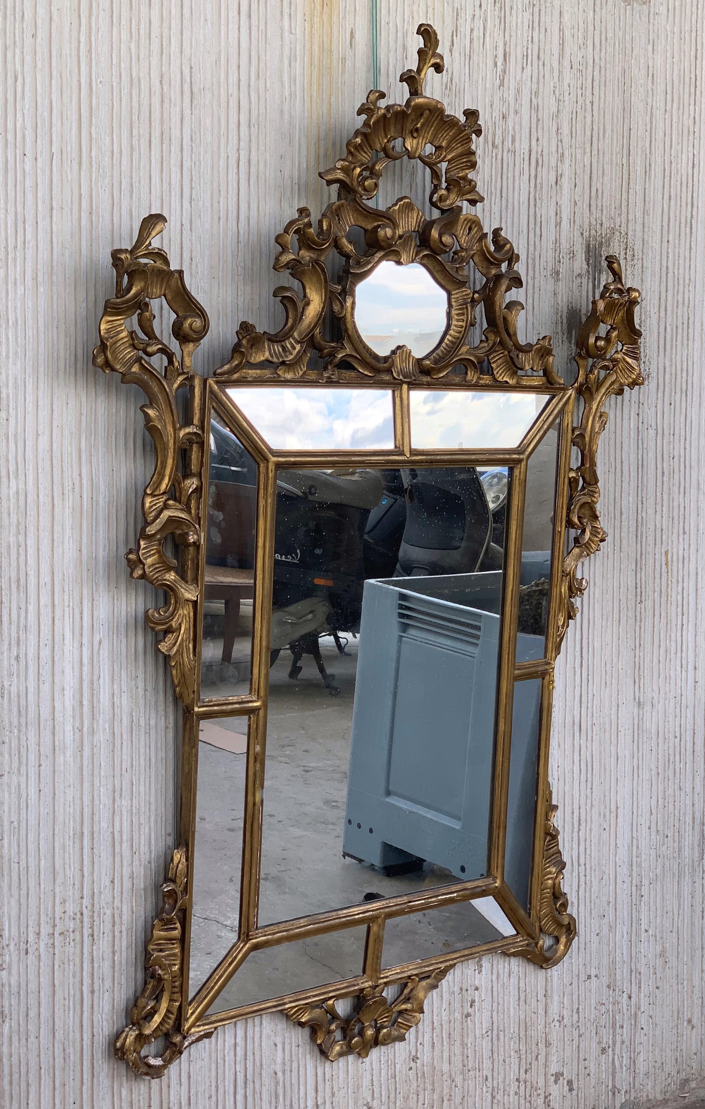 Regency 19th Century French Empire Period Carved Giltwood Rectangular Mirror with Crest