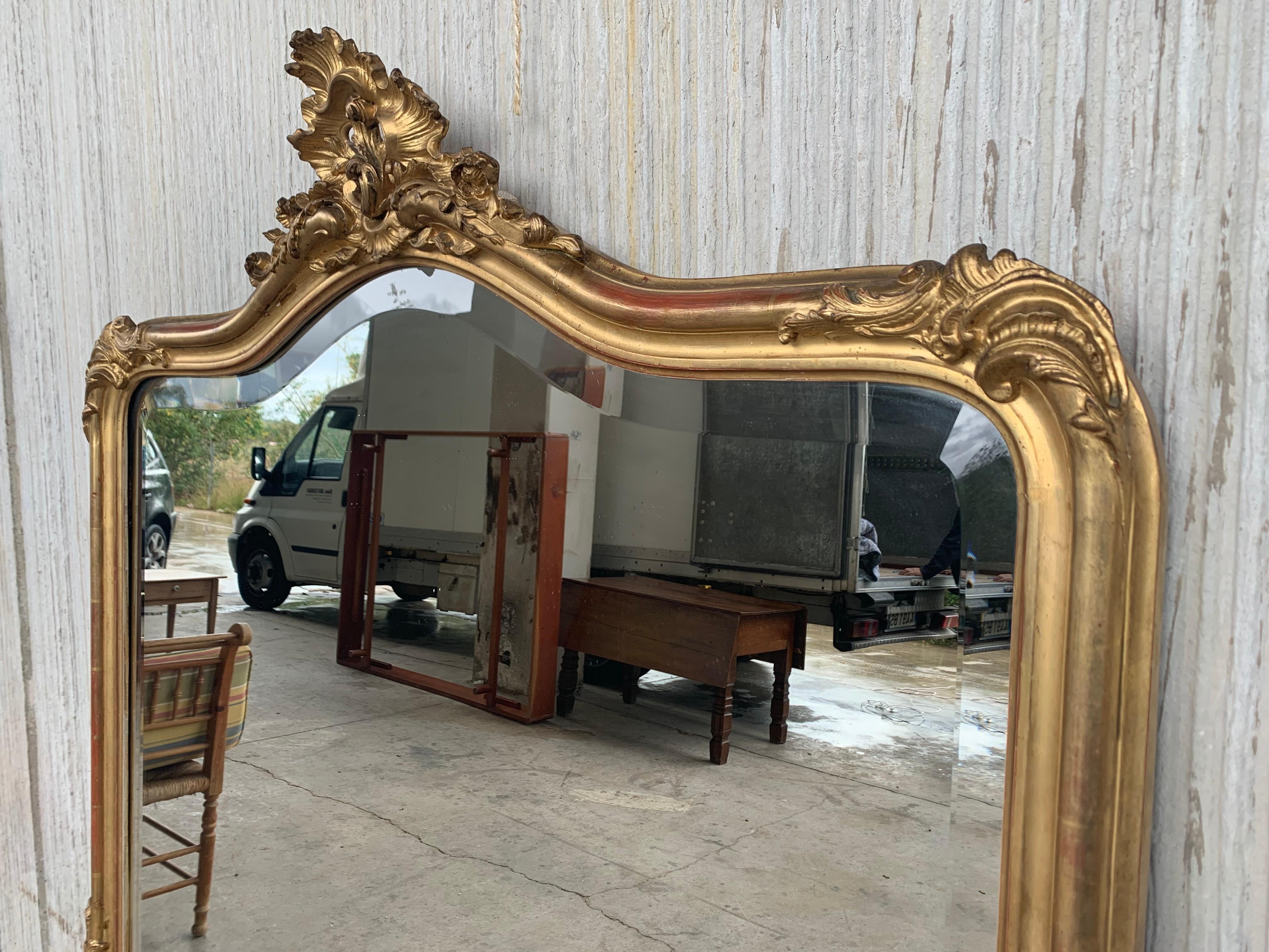 Regency 19th Century French Empire Period Carved Giltwood Rectangular Mirror with Crest