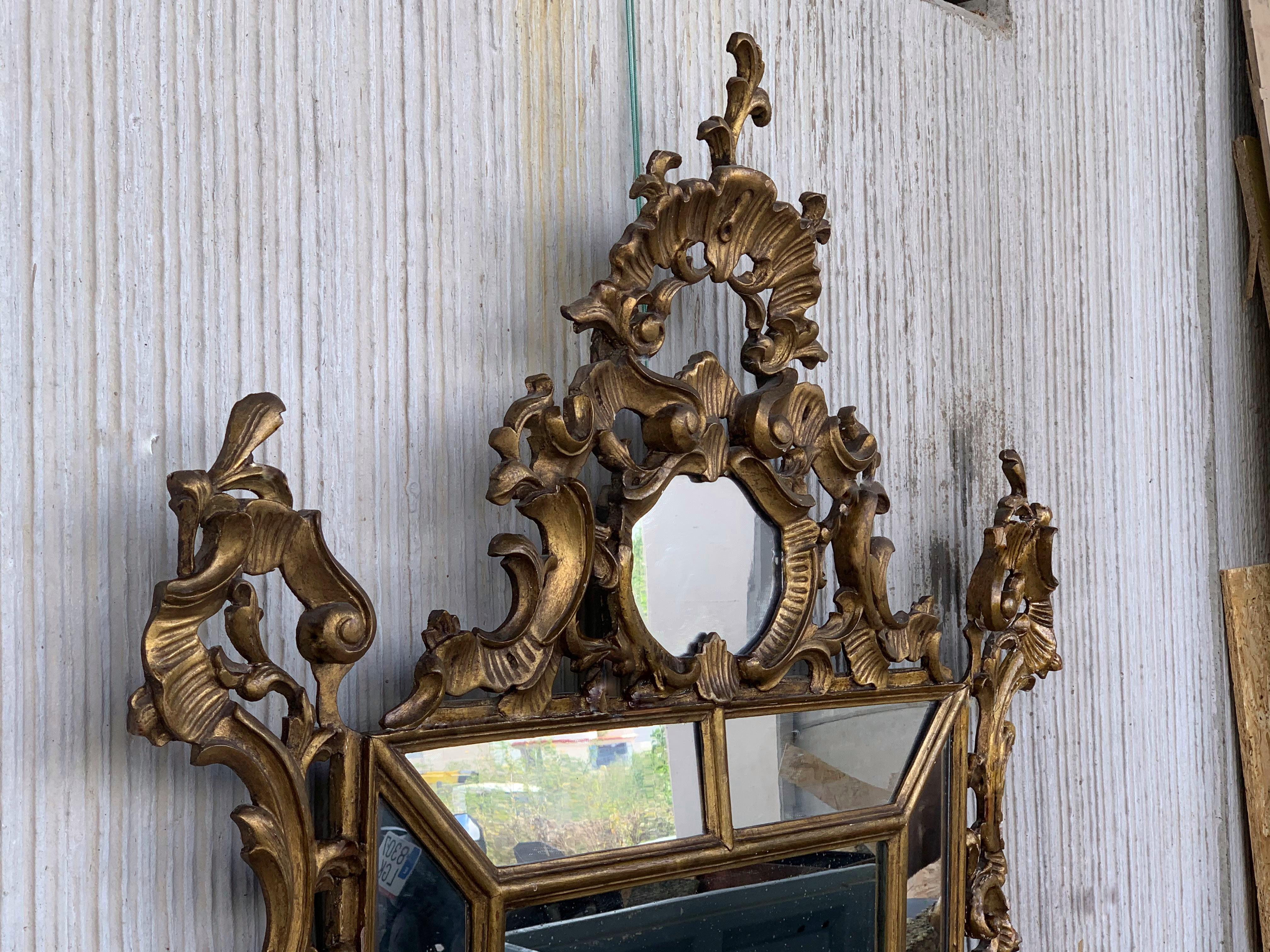 Hand-Carved 19th Century French Empire Period Carved Giltwood Rectangular Mirror with Crest