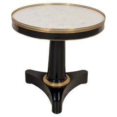 19th Century French Empire Period Ebonized Gueridon Table with Carrara Marble