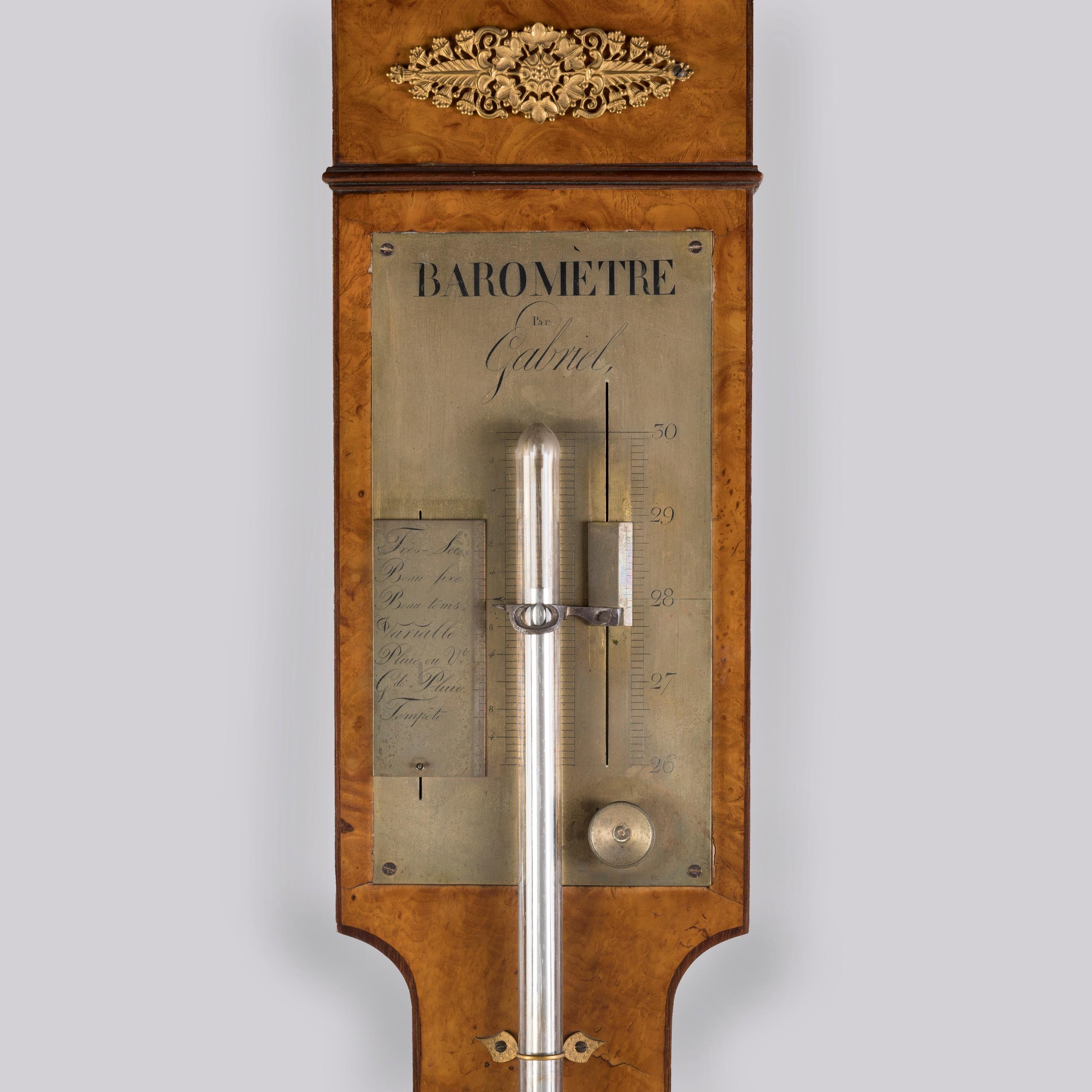19th century French Empire Period Elm Barometer signed Gabriel In Good Condition For Sale In London, GB