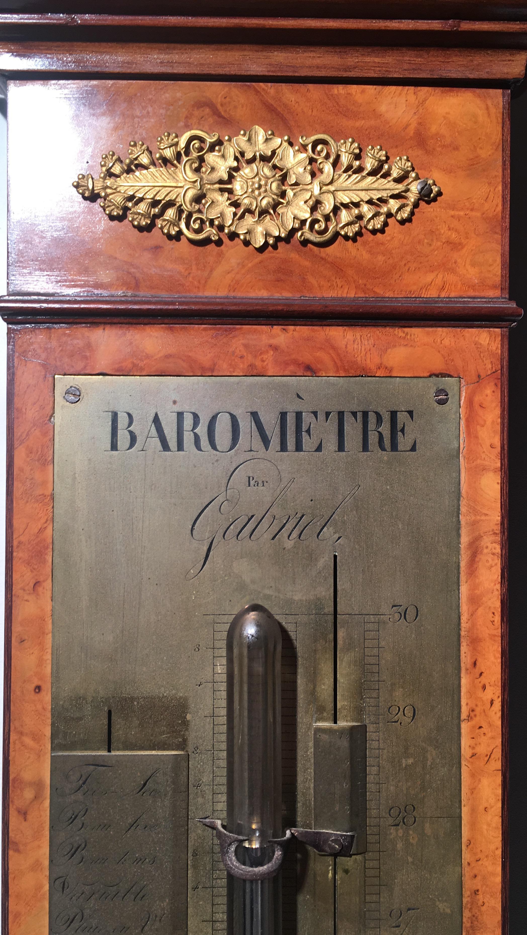 19th century French Empire Period Elm Barometer signed Gabriel For Sale 1