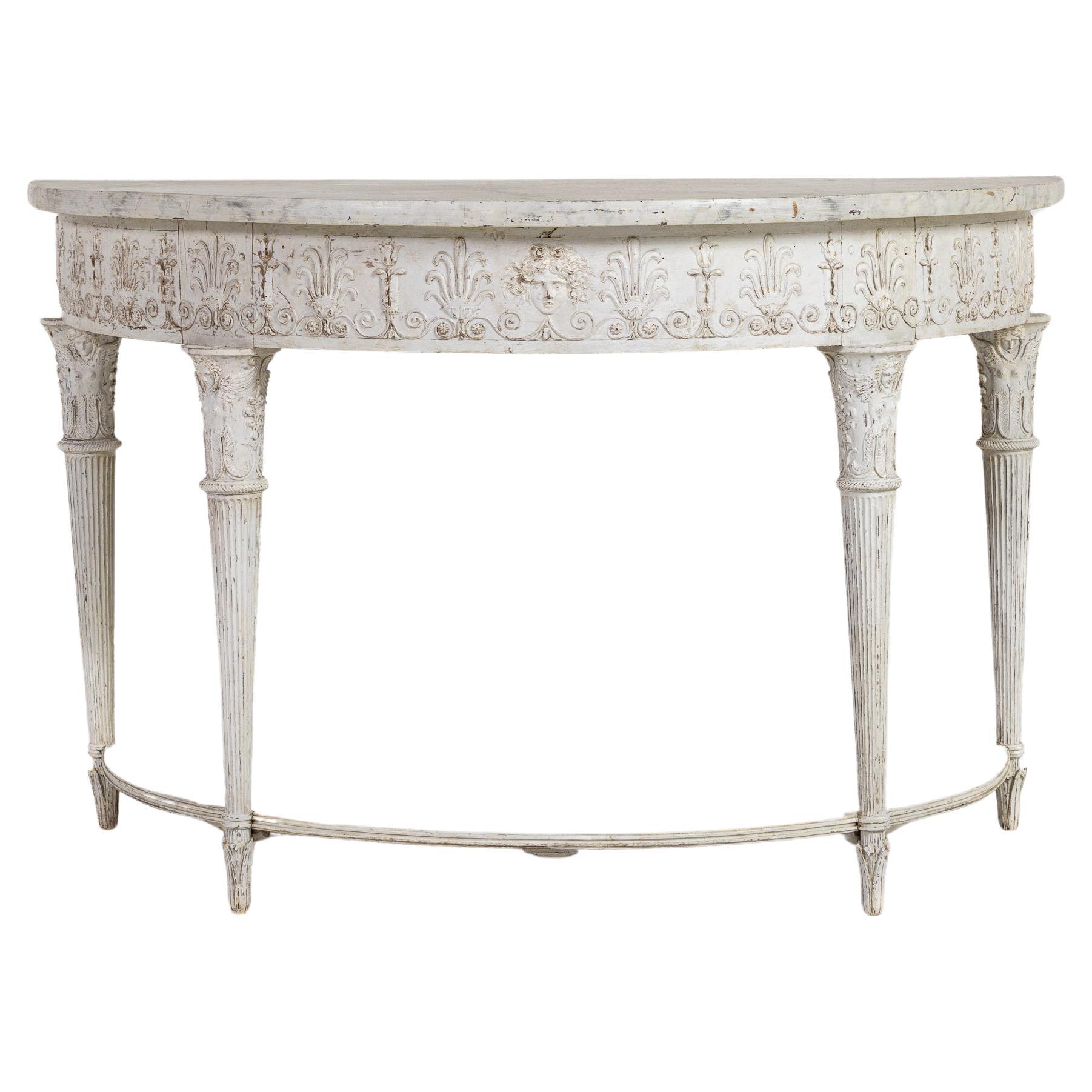 19th Century French Empire Period Painted Demi Lune Console Table