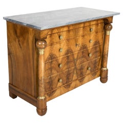 19th Century French Empire Period Walnut and Bookmatched Flaming Walnut Commode 