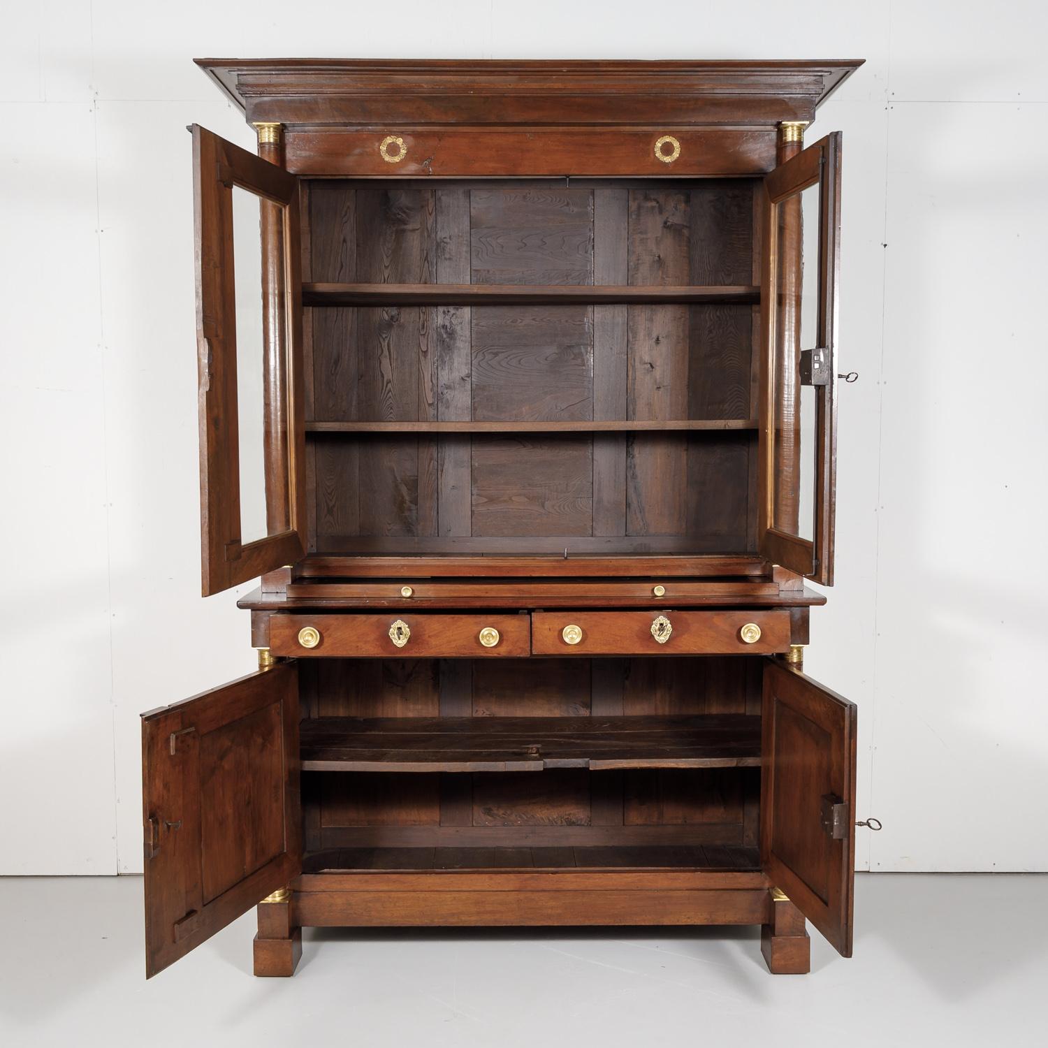 19th Century French Empire Period Walnut Bibliotheque or Bookcase In Good Condition For Sale In Birmingham, AL