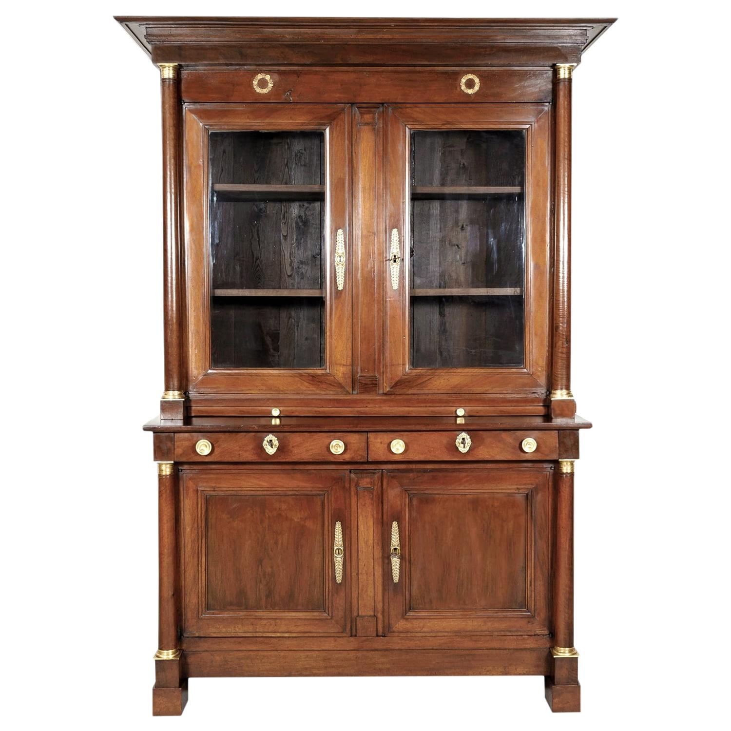 19th Century French Empire Period Walnut Bibliotheque or Bookcase For Sale