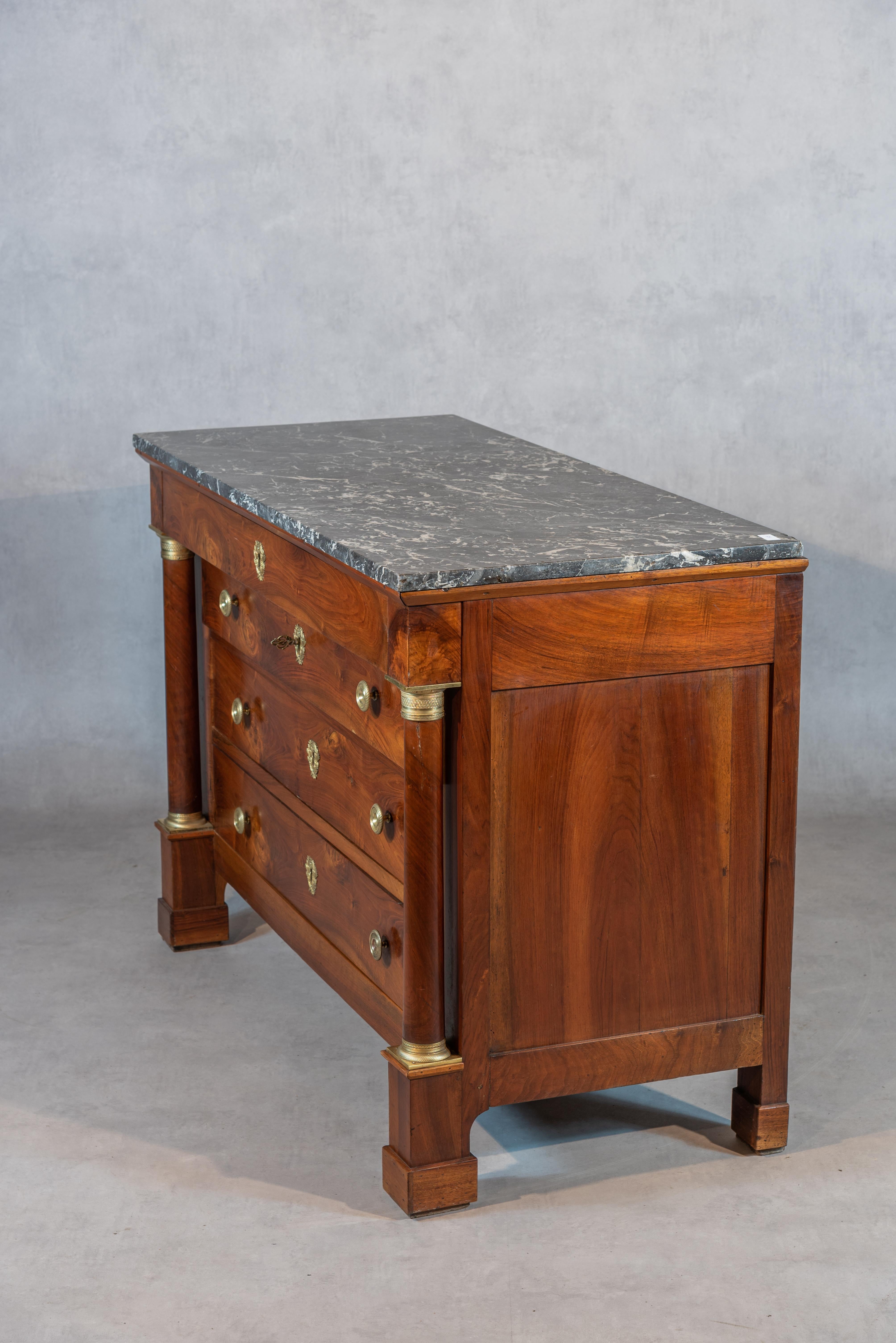 Varnished 19th Century French Empire Period Walnut Commode For Sale