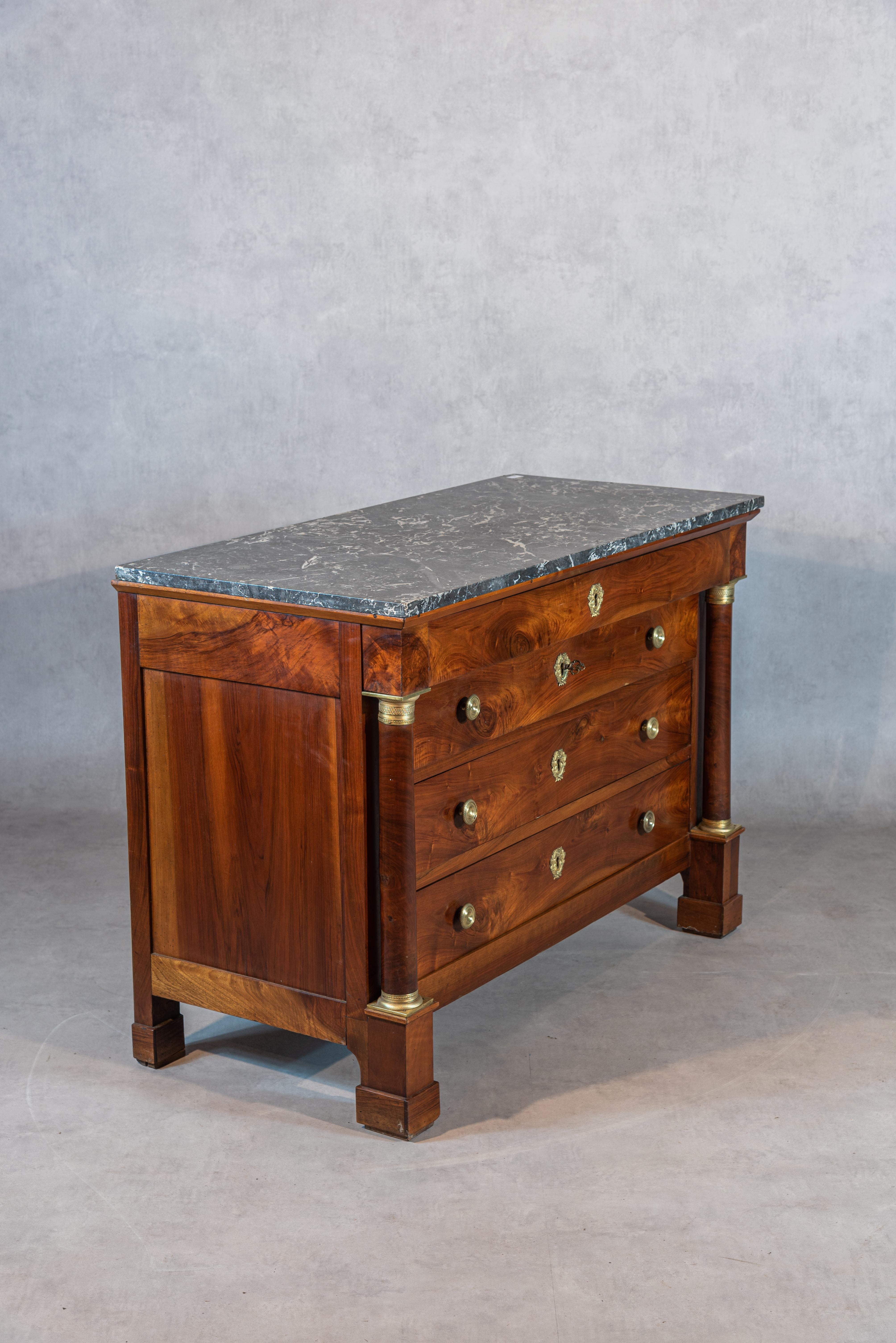 Marble 19th Century French Empire Period Walnut Commode For Sale