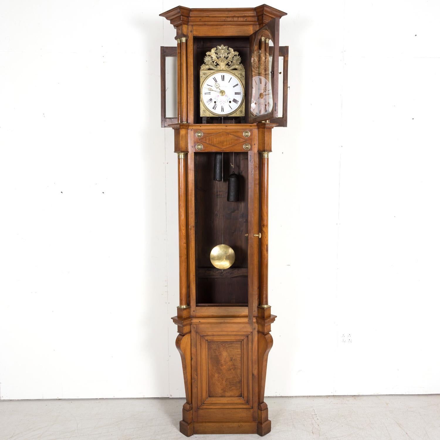 19th Century French Empire Period Walnut Eight-Day Comtoise Longcase Clock In Good Condition In Birmingham, AL