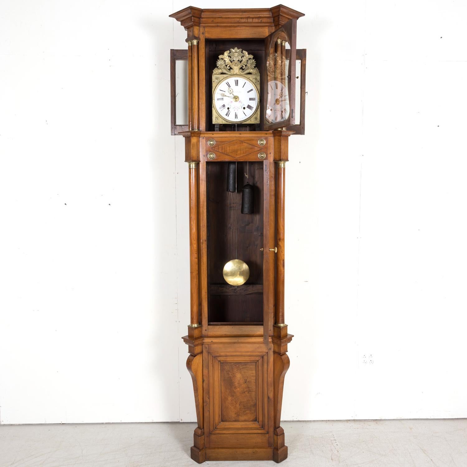 19th Century French Empire Period Walnut Eight-Day Comtoise Longcase Clock In Good Condition For Sale In Birmingham, AL