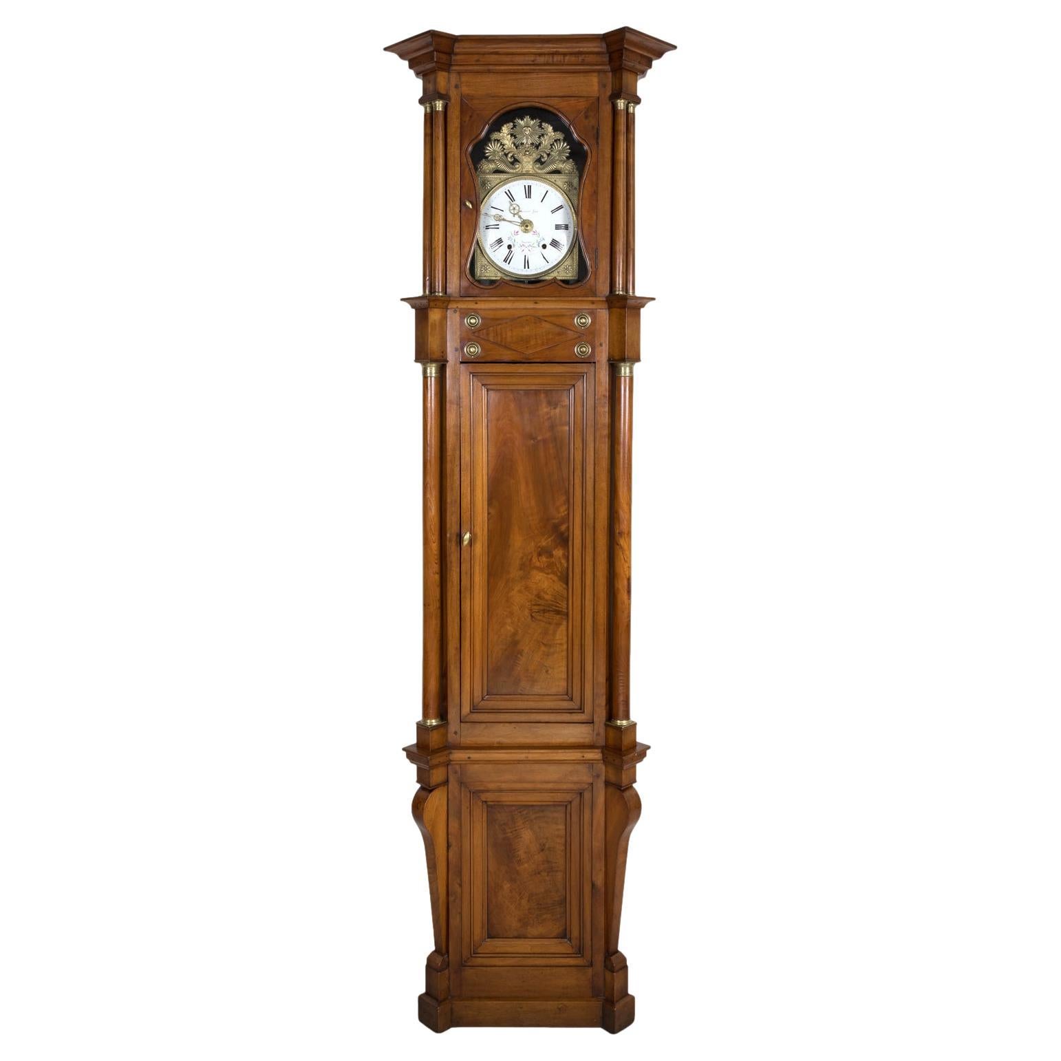 19th Century French Empire Period Walnut Eight-Day Comtoise Longcase Clock