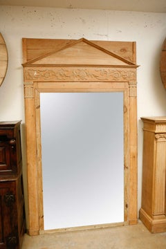 19th Century French Empire Pine Mirror with Neoclassical Pediment Top