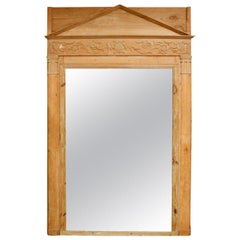 19th Century French Empire Pine Mirror with Neoclassical Pediment Top