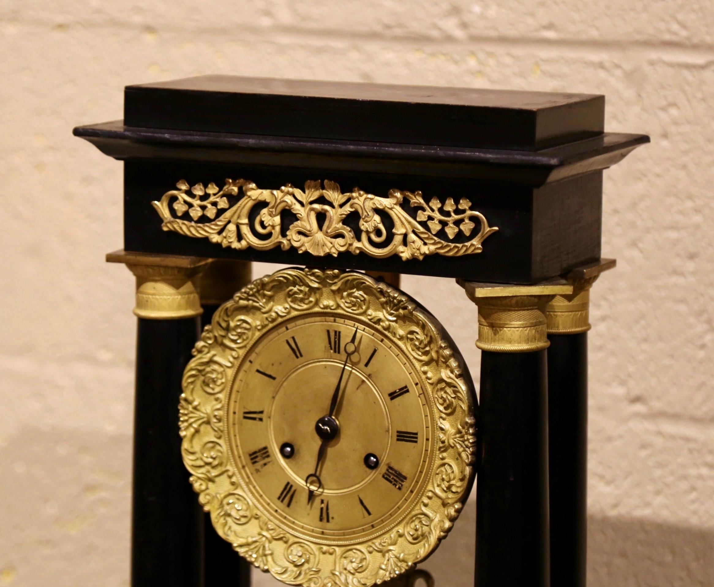 19th Century French Empire Portico Mantel Clock in Original Glass Dome 1