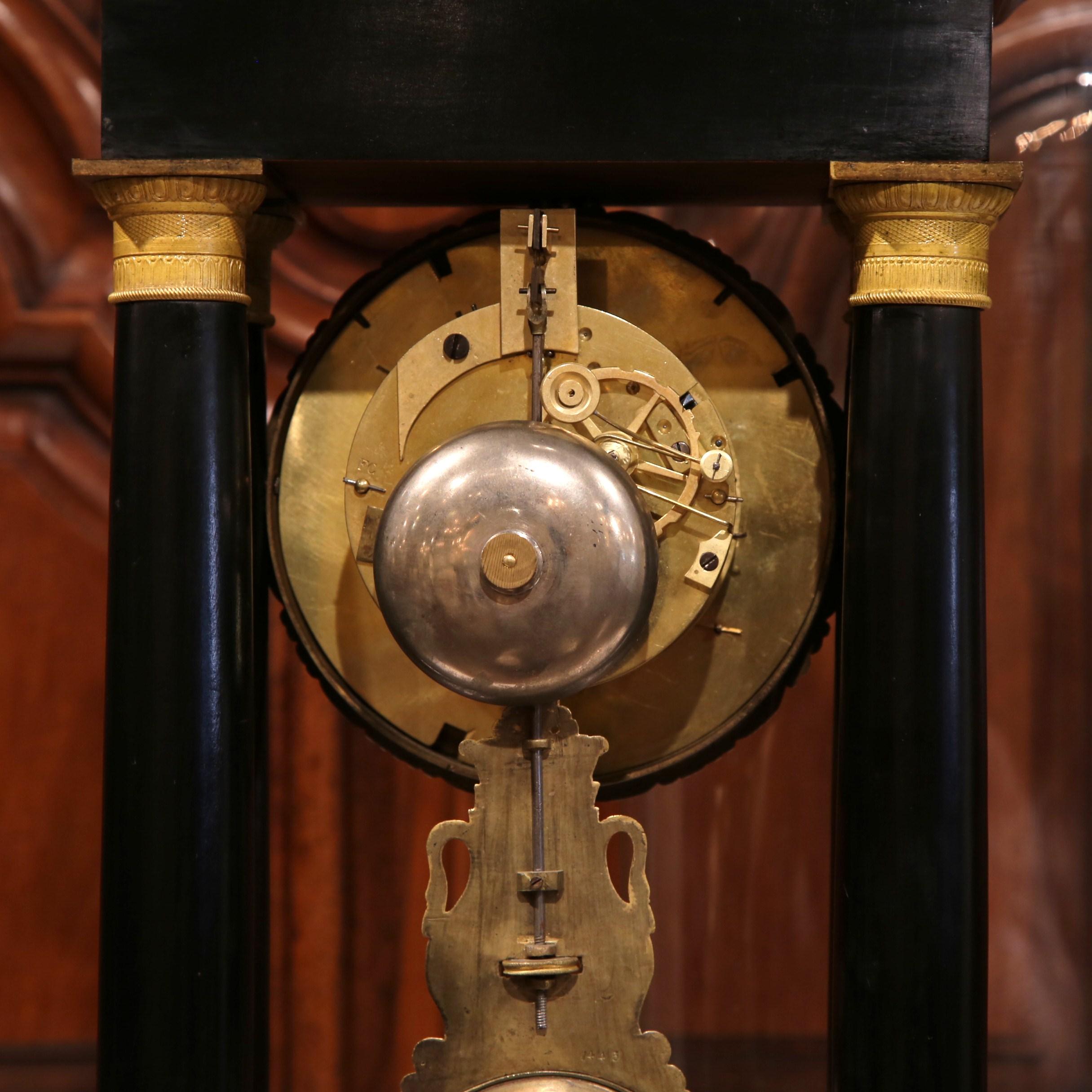 19th Century French Empire Portico Mantel Clock in Original Glass Dome For Sale 1