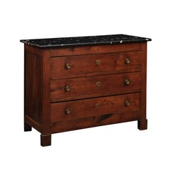 19th Century French Empire Provincial Ash Commode with Black Marble Top