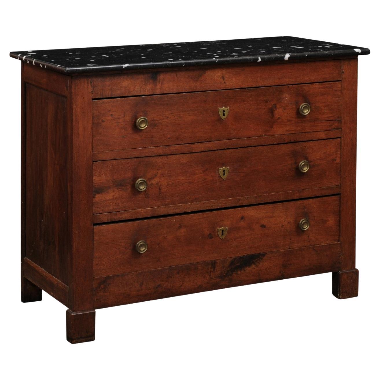 19th Century French Empire Provincial Ash Commode with Black Marble Top For Sale
