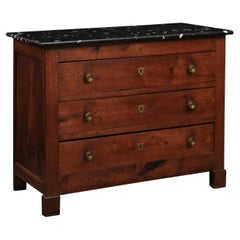 19th Century French Empire Provincial Ash Commode with Black Marble Top