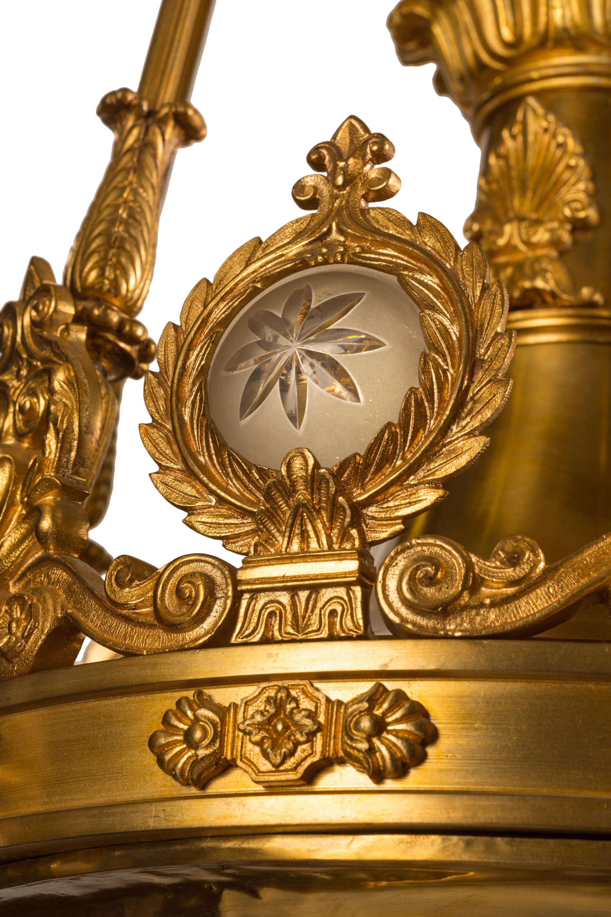Antiker französischer Ormolu-Bronze-Kronleuchter im Empire-Revival-Stil des 19. Jahrhunderts  (Empire Revival) im Angebot