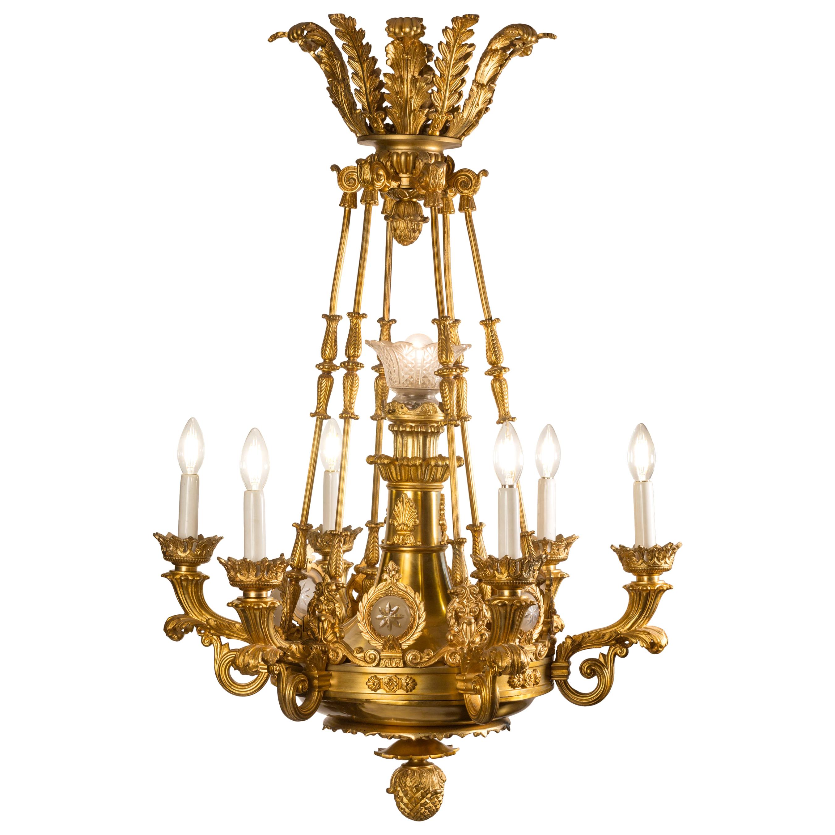 19th Century Antique French Empire Revival Style Ormolu Bronze Chandelier 