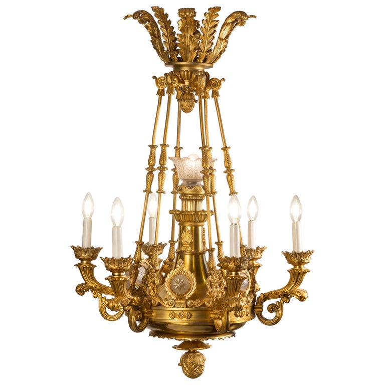 19th Century French Empire Revival Bronze Chandelier For Sale