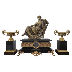 19th Century French Empire Clock Garniture, Japy Frères et Cie Movement