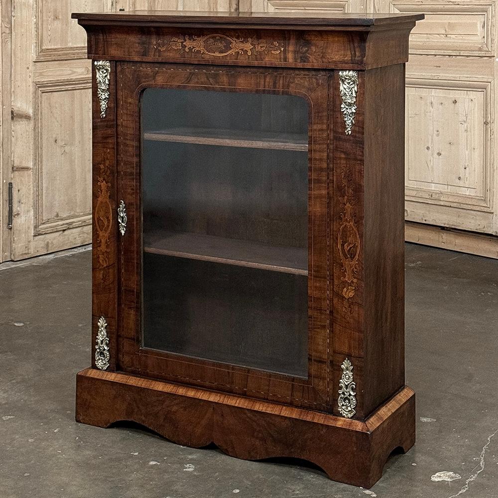 Hand-Crafted 19th Century French Empire Revival Inlaid Walnut Vitrine For Sale