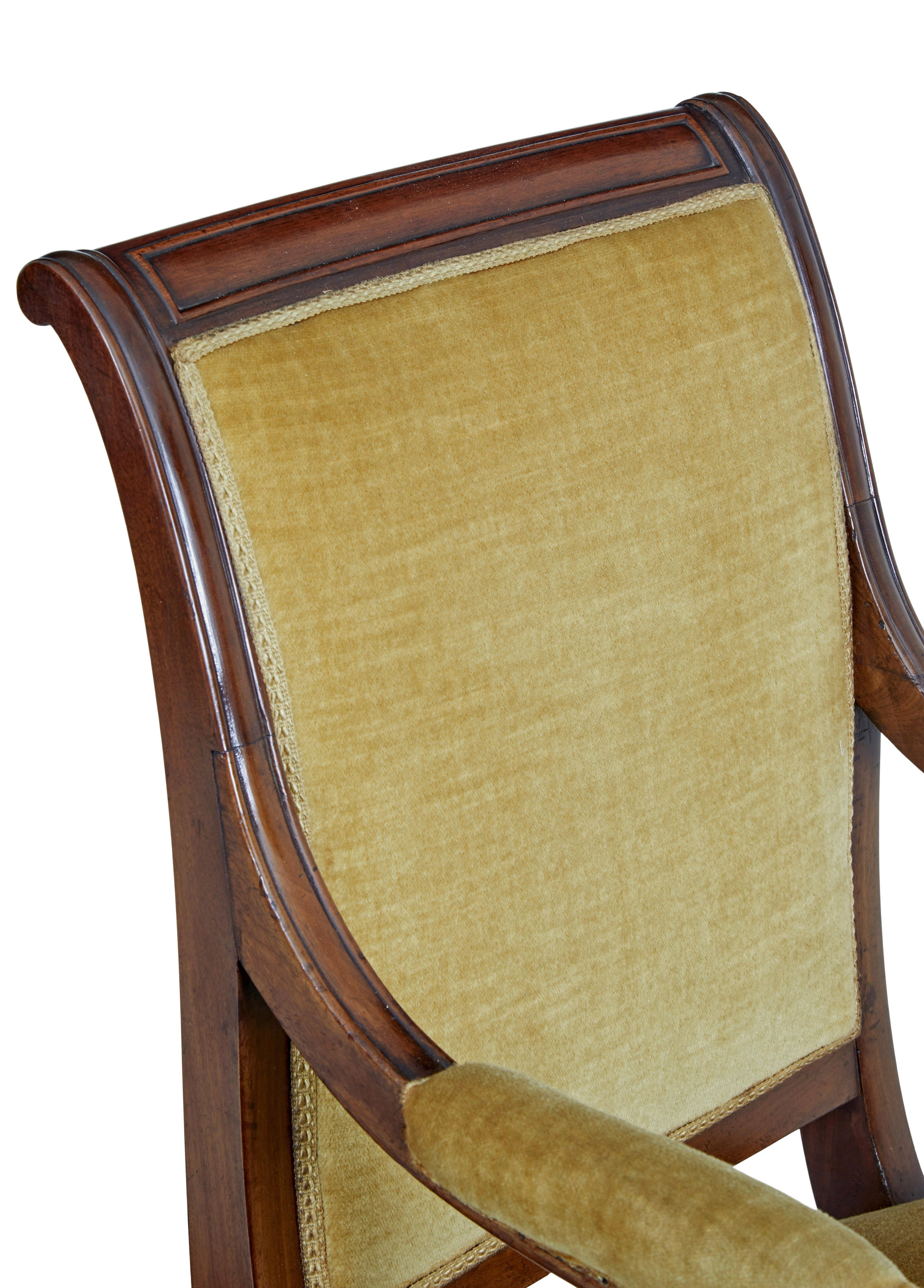 Fabric 19th century French empire revival mahogany armchair For Sale