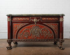 19th Century French Empire Sideboard with Gilt Bronze Mounts & Green Marble Top