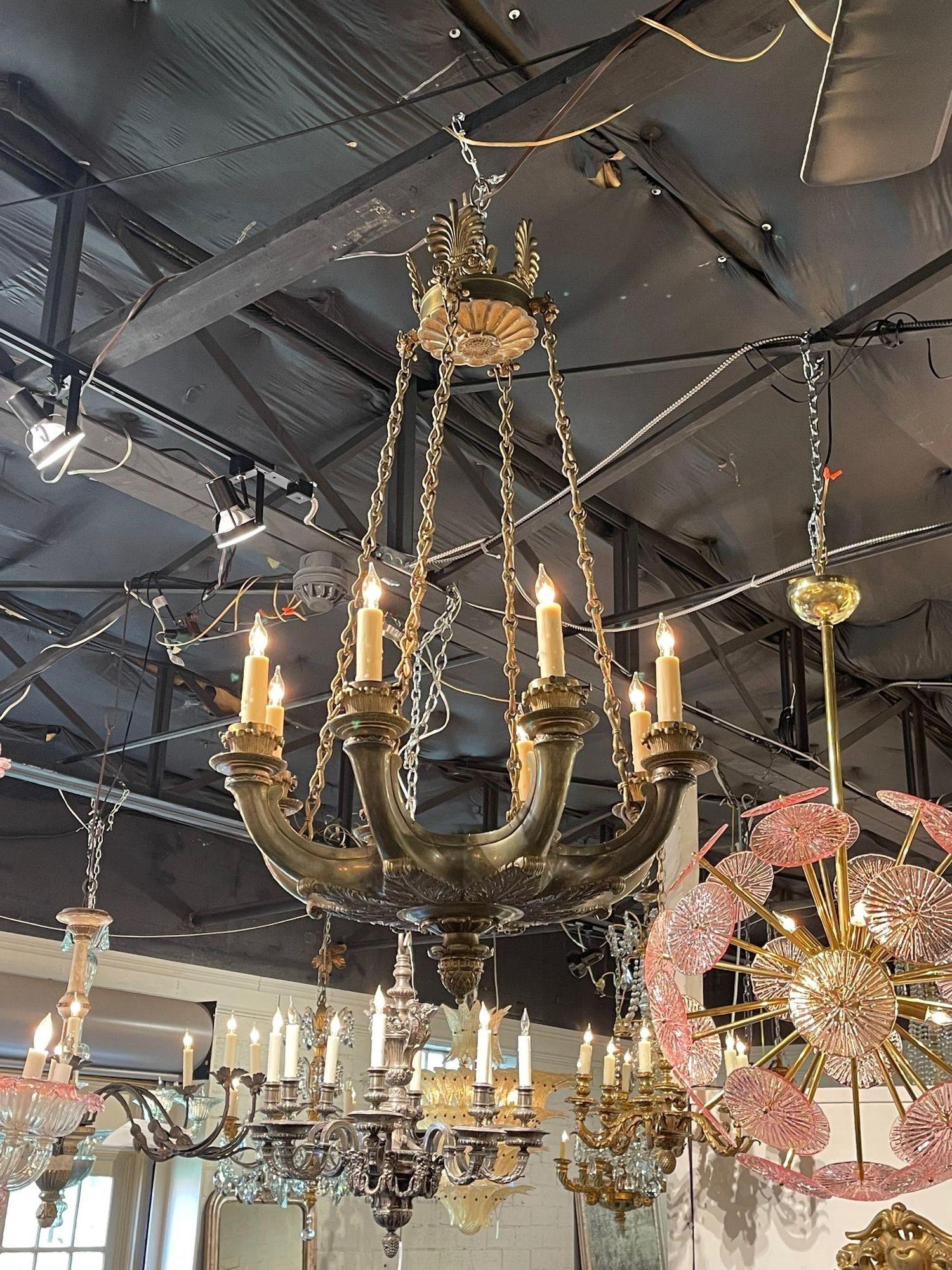 19th Century French Empire Silver and Bronze Chandelier In Good Condition For Sale In Dallas, TX