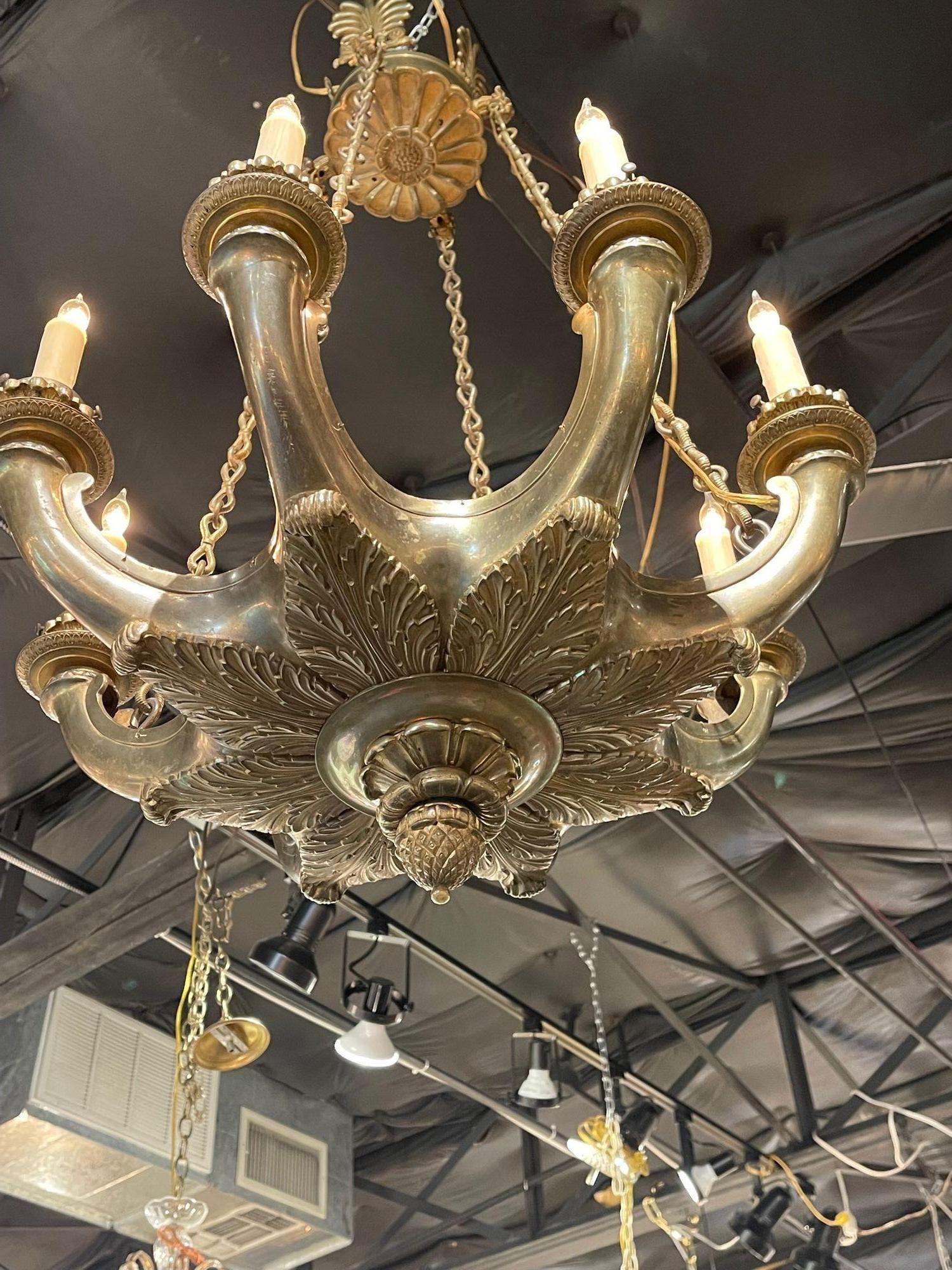 19th Century French Empire Silver and Bronze Chandelier For Sale 2