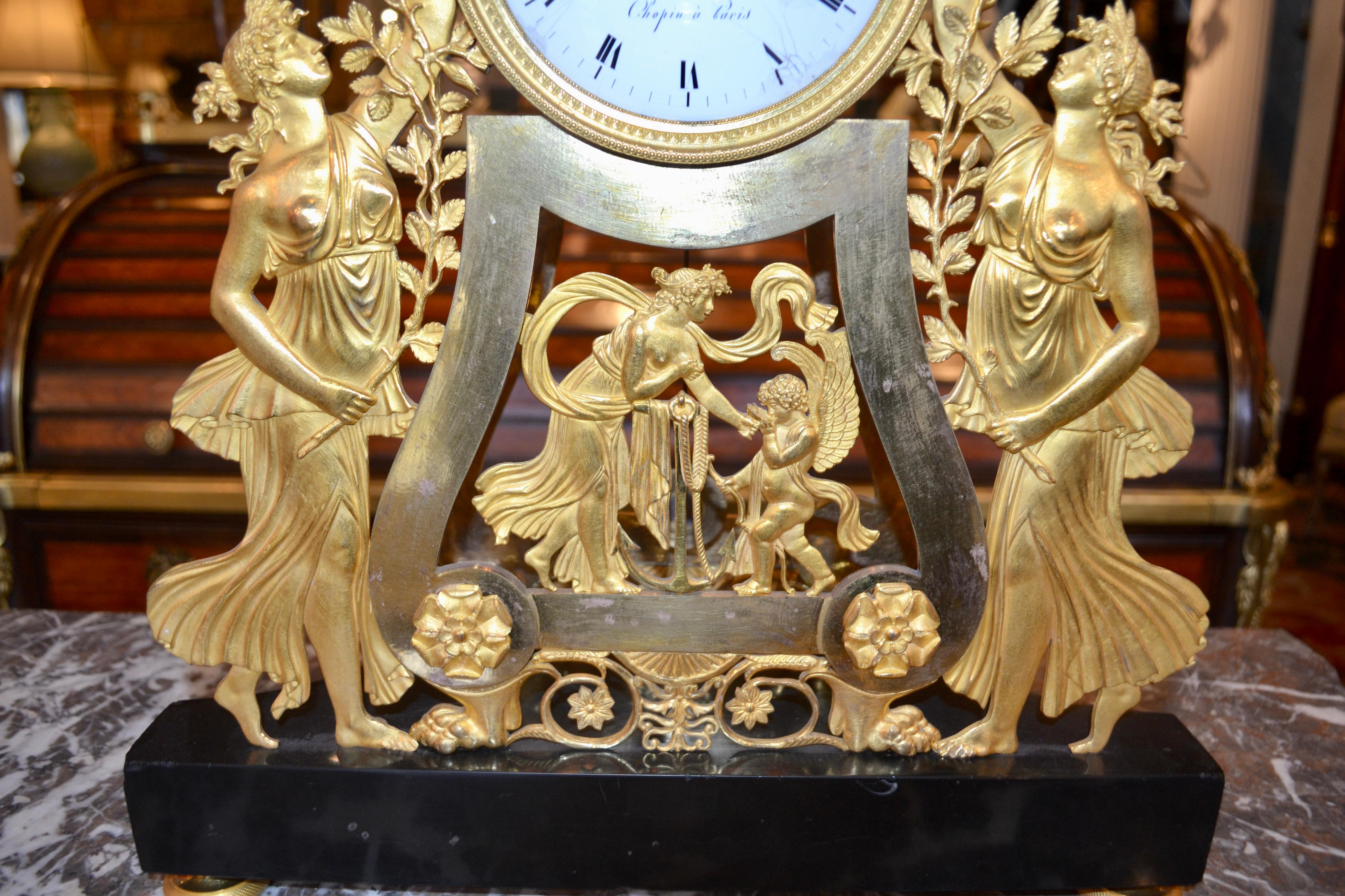Horloge squelette de l'Empire français du 19e siècle avec Vierges gitanes en vente 5