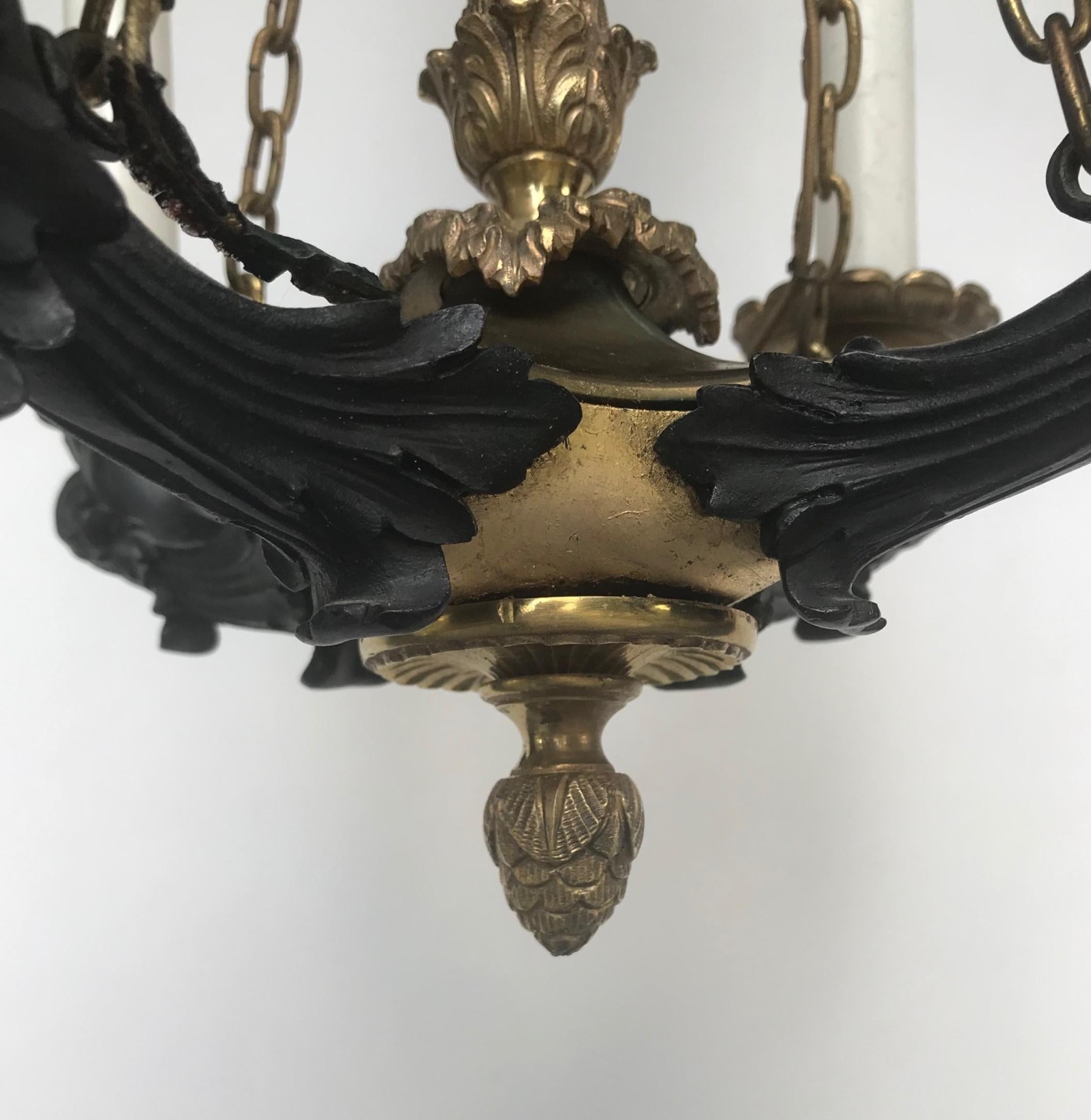 19th Century French Empire Small Patinated Bronze Chandelier 6