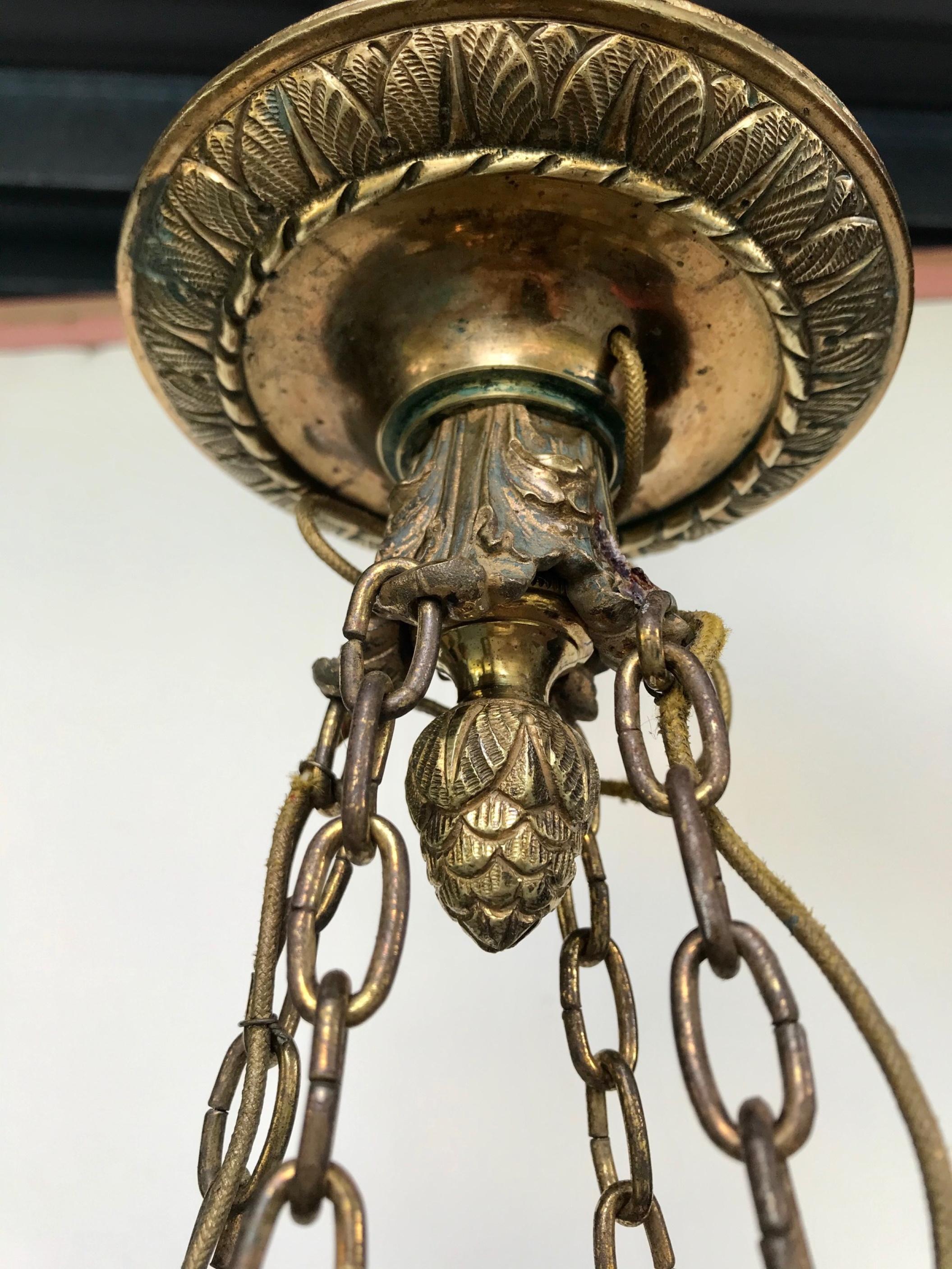 19th Century French Empire Small Patinated Bronze Chandelier 2
