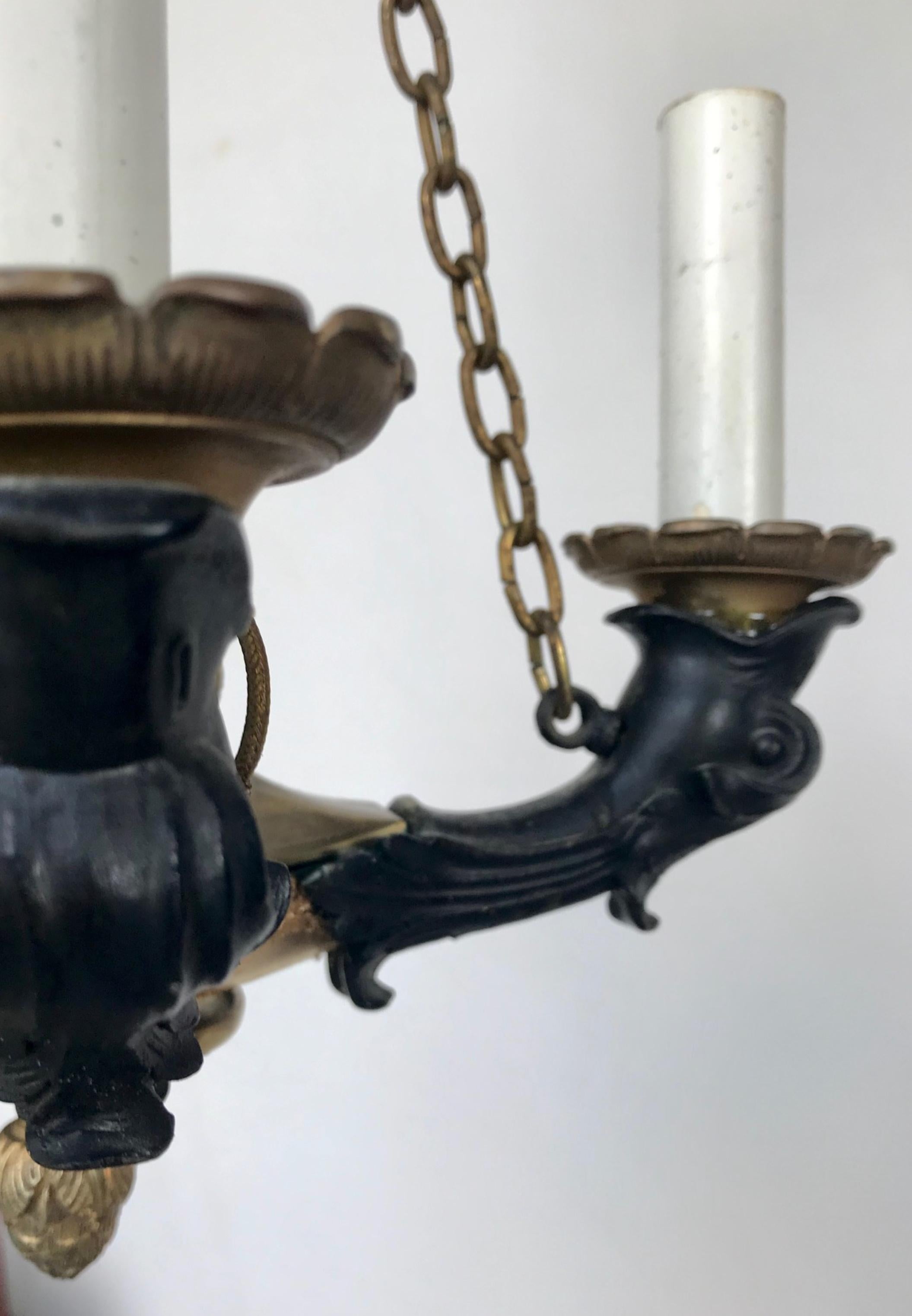 19th Century French Empire Small Patinated Bronze Chandelier 3