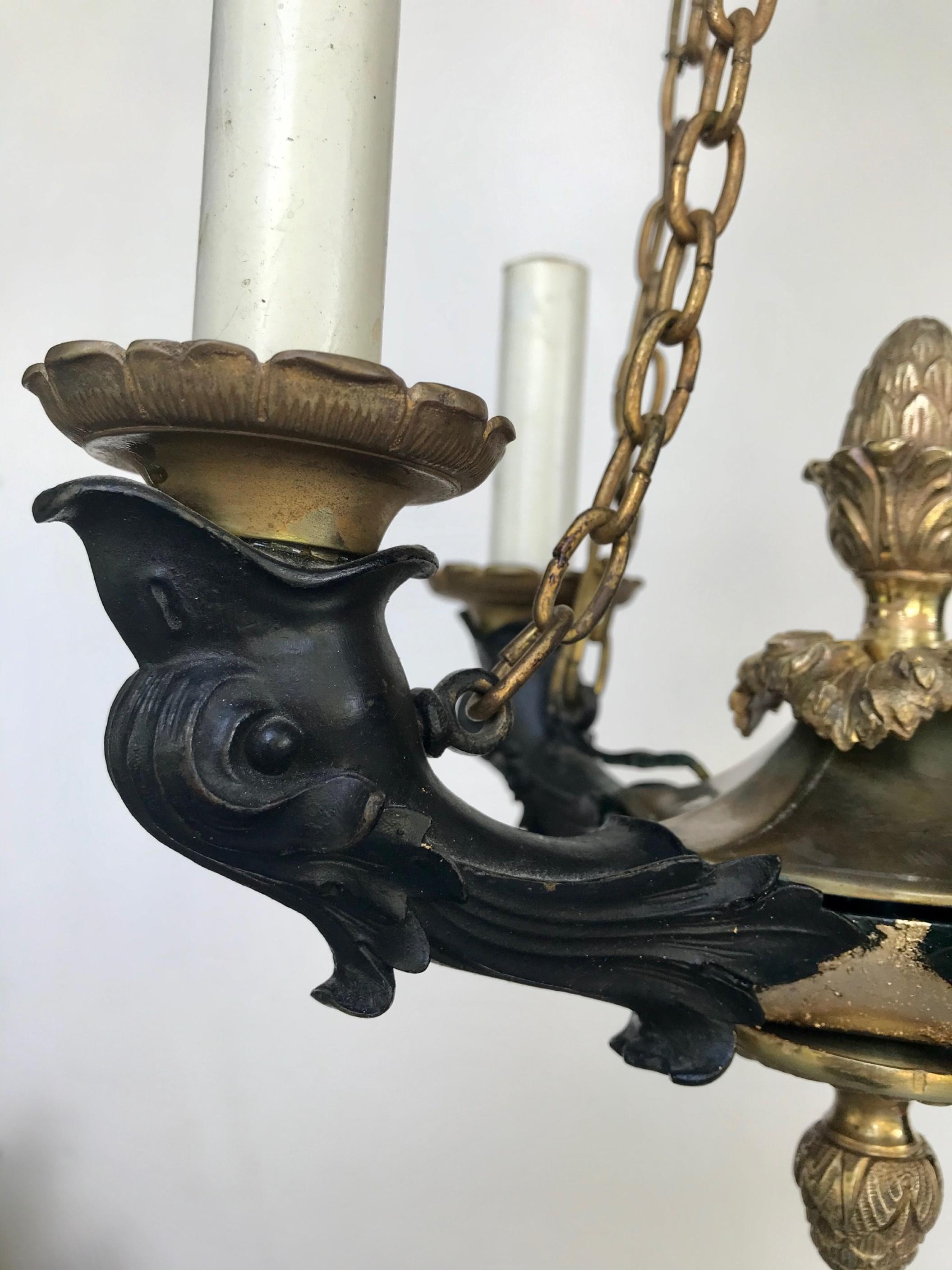 19th Century French Empire Small Patinated Bronze Chandelier 5