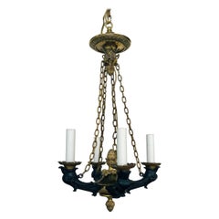 19th Century French Empire Small Patinated Bronze Chandelier