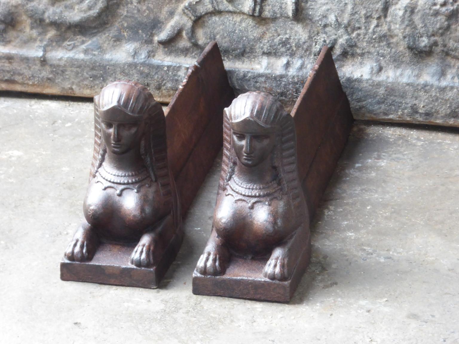 Cast 19th Century French Empire 'Sphinx' Andirons or Firedogs